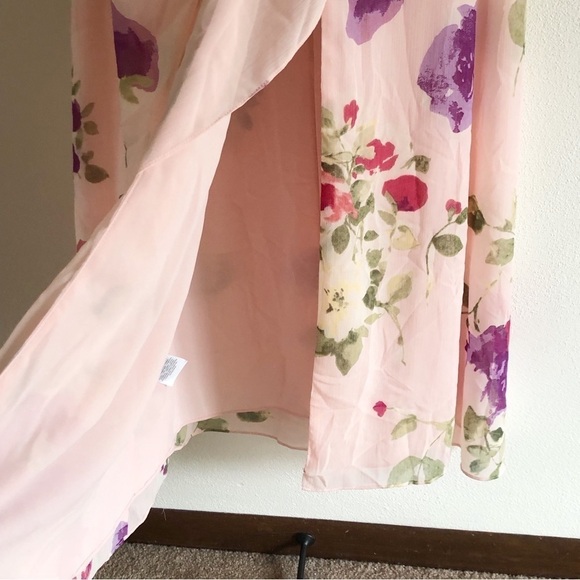 Lauren Ralph Lauren Pink Floral Georgette Gown Gathered Gem Waist Size 2 - Picture 11 of 12